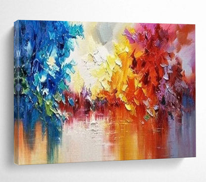 Colorful Abstract Forest Reflection - Expressionist Landscape Painting On Canvas DLZ186