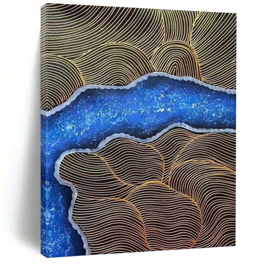 Blue and Gold Wave Abstract - Abstract Painting On Canvas DKH1345