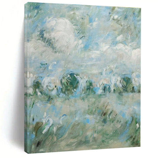 Soft Blues, Greens & Whites, Blurry Landscapes - "Misty Meadows" - Impressionistic Oil Painting CT1439