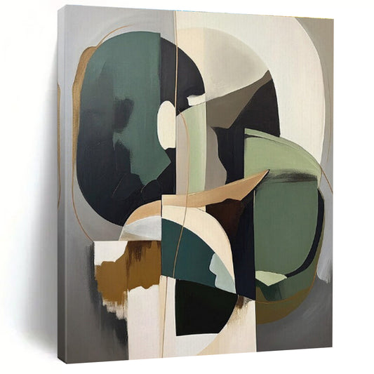 Geometric Shapes in Earth & Green, “Balanced Abstraction” - Abstract Geometric Acrylic Painting CT0739