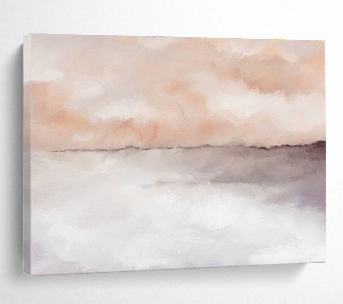 “Blush & Gray Abstract Horizon” Abstract Tonalist Painting On Canvas DKH418