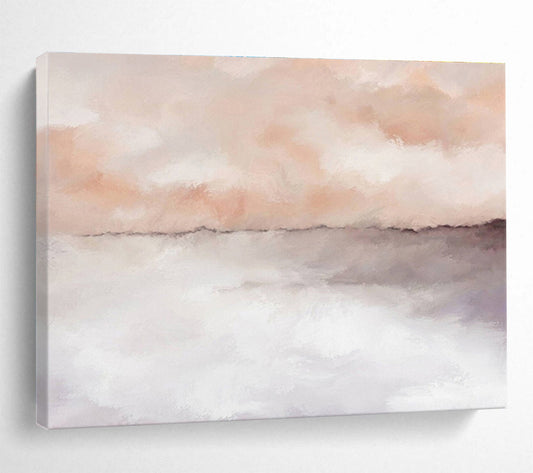 “Blush & Gray Abstract Horizon” Abstract Tonalist Painting On Canvas DKH418