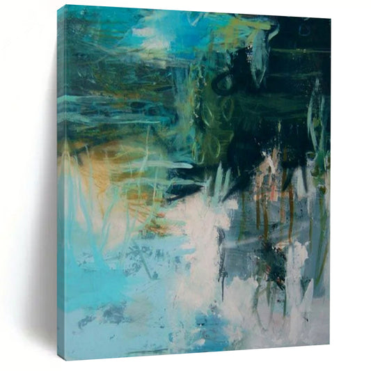 Teal & Green Abstract Chaos - Expressionist Abstract Painting On Canvas CT2286