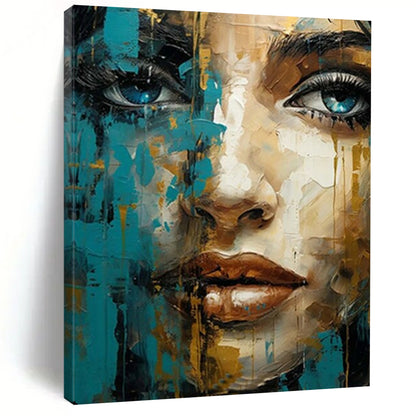 “Blue and Gold Abstract Portrait” – Expressive Oil Painting On Canvas CT2132