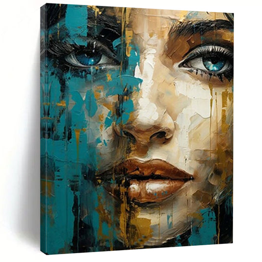 “Blue and Gold Abstract Portrait” – Expressive Oil Painting On Canvas CT2132
