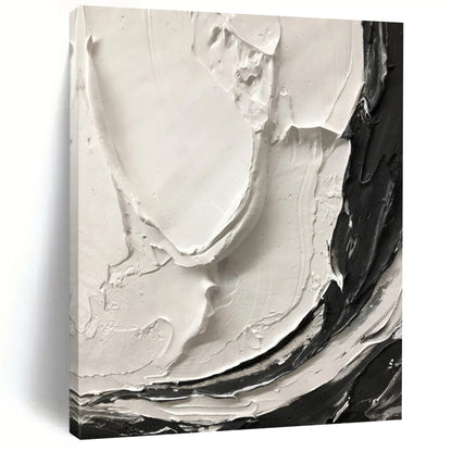 “White, Black Textured Swirls ‘Tactile Harmony’” - Impasto Abstract Painting On Canvas DTP387