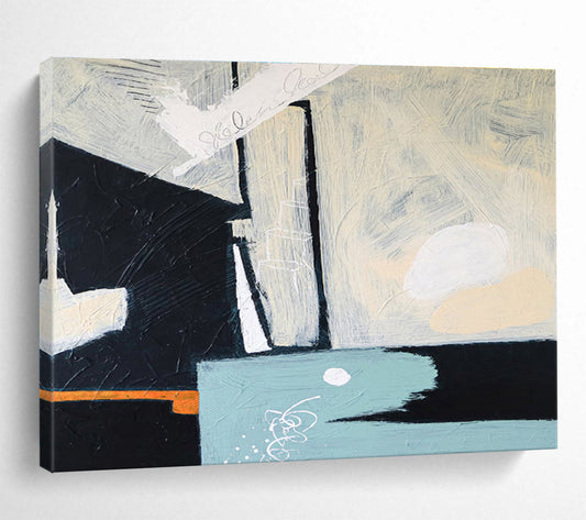 “Black - White Minimalist Abstraction” Abstract Oil Painting On Canvas DKH546