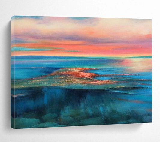 “Colorful, Vibrant Sunset Sea ‘Rainbow Horizon’” - Expressionist Seascape Painting On Canvas DLZ024