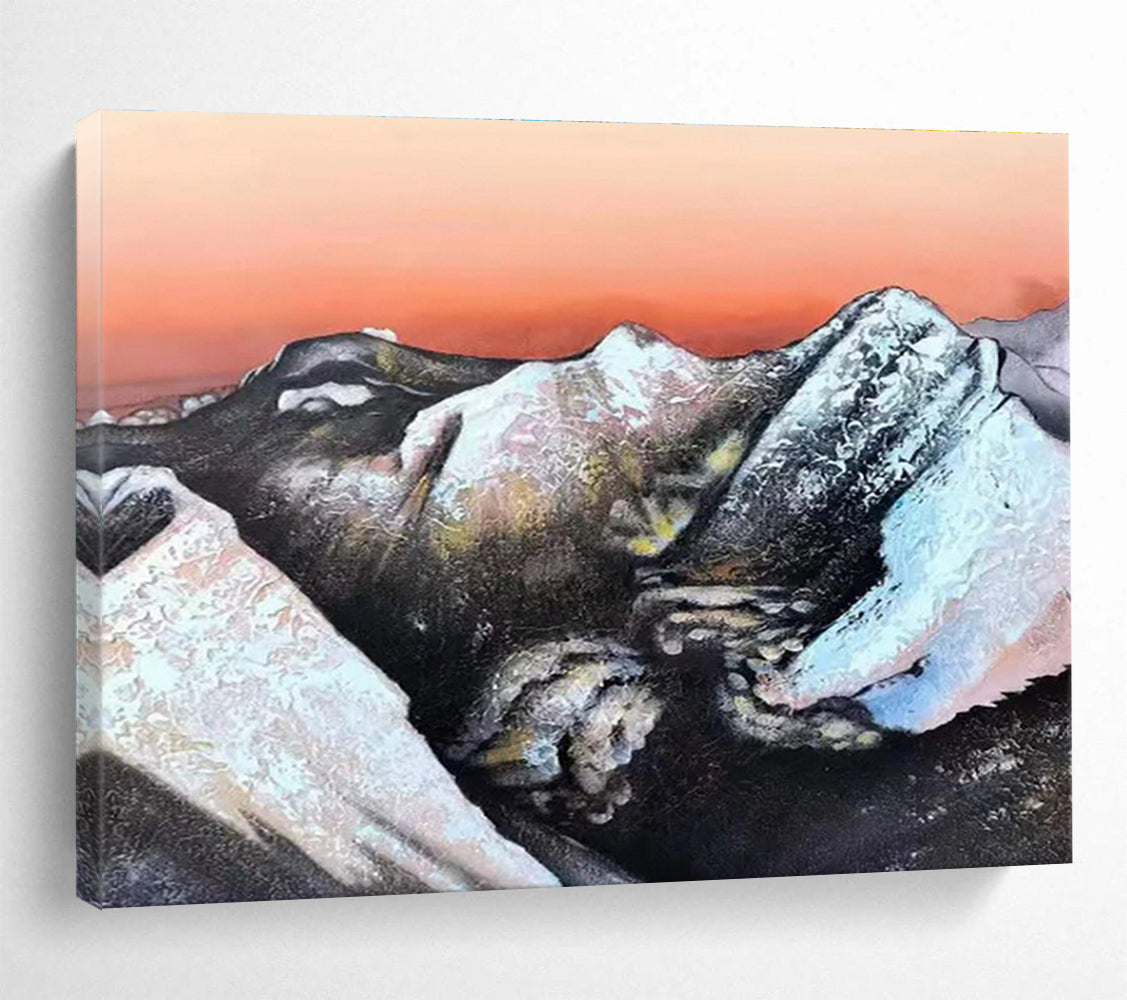 Snow - Capped Mountains Under Orange Sky Painting On Canvas DKH651