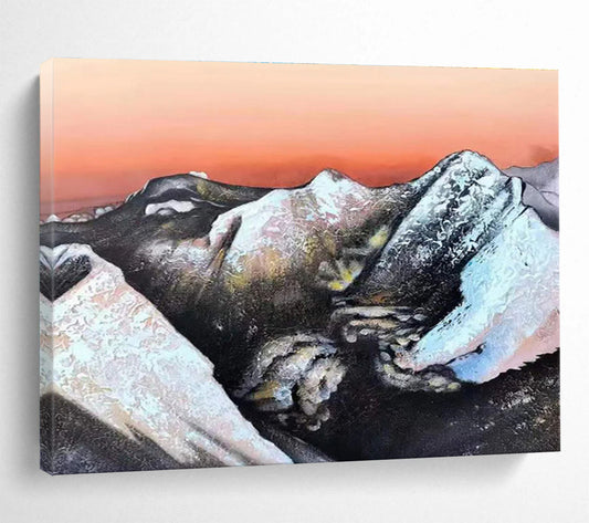 Snow - Capped Mountains Under Orange Sky Painting On Canvas DKH651