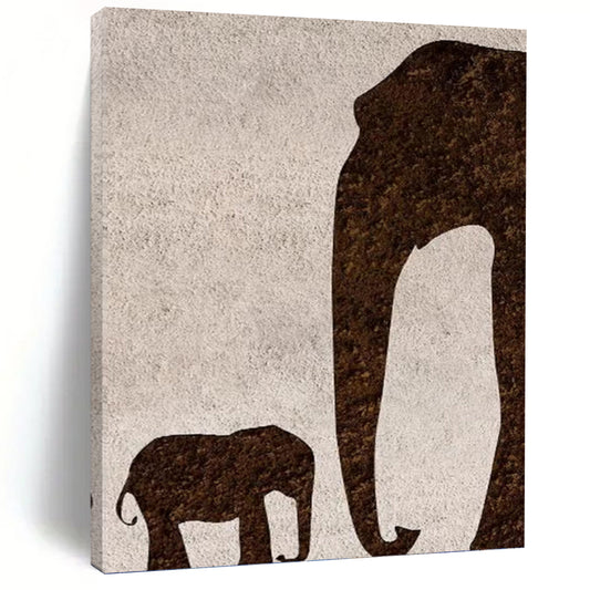 Brown Elephant Silhouette on Light Background - Animal - Themed Abstract Painting On Canvas DKH1329