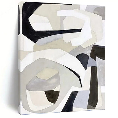 Monochrome Abstract Shapes in Gray Painting On Canvas DKH1141