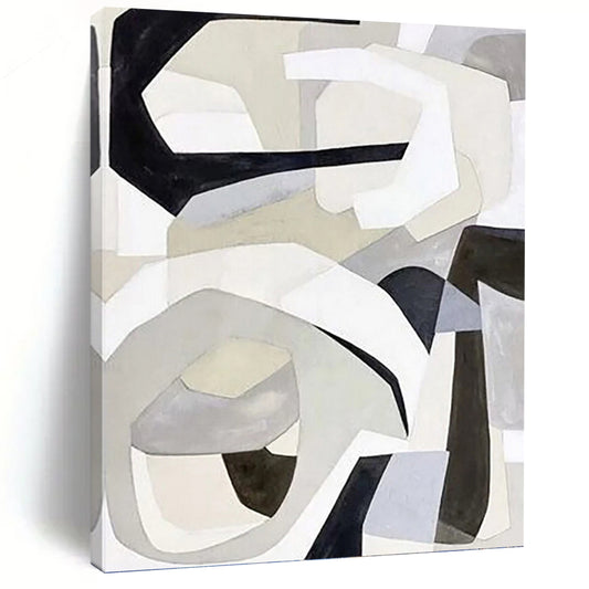 Monochrome Abstract Shapes in Gray Painting On Canvas DKH1141