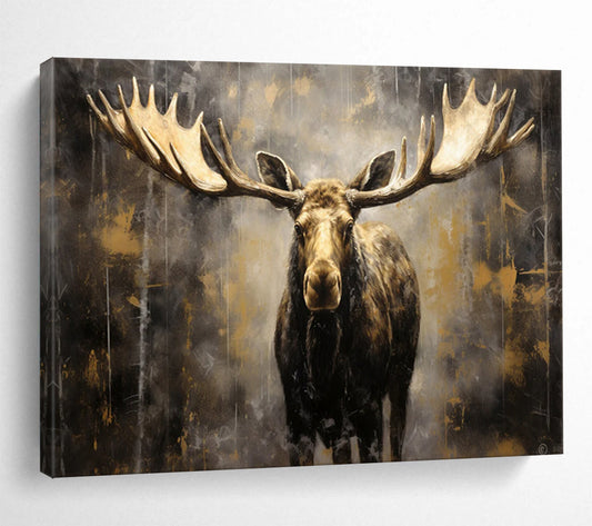 “Gilded Moose In A Dark Landscape” Animal Painting On Canvas DLZ079