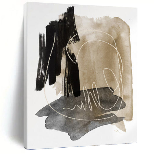 “Ink - Wash Abstract with White Lines” - Black, Beige & Gray Watercolor - Style Painting On Canvas DKH0969