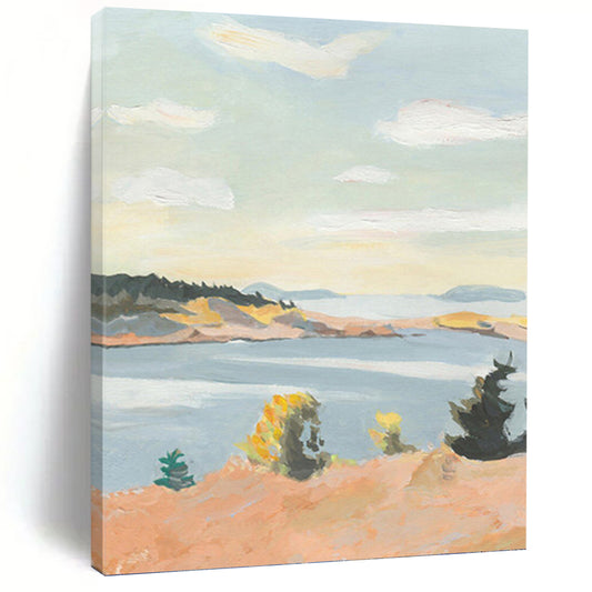 Bright, Airy Coastal View - Landscape Painting On Canvas DKH1460