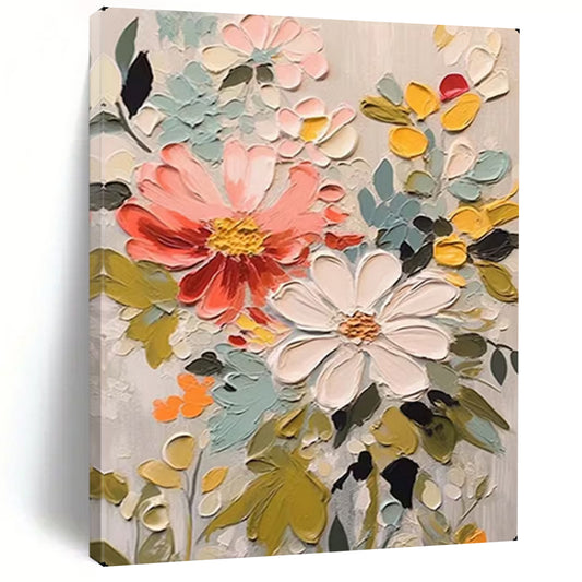 “Colorful Impasto Flower Medley” – Textured Floral Oil Painting On Canvas CT2128