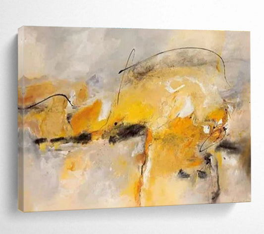 “Yellow - Gray Abstract Lines” Abstract Oil Painting On Canvas DKH431