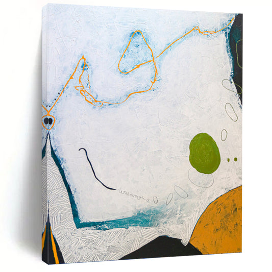 “Textured Abstract with White, Blue, Orange, and Green (Repeated)” - Playful Mixed - Media Painting On Canvas DKH1110