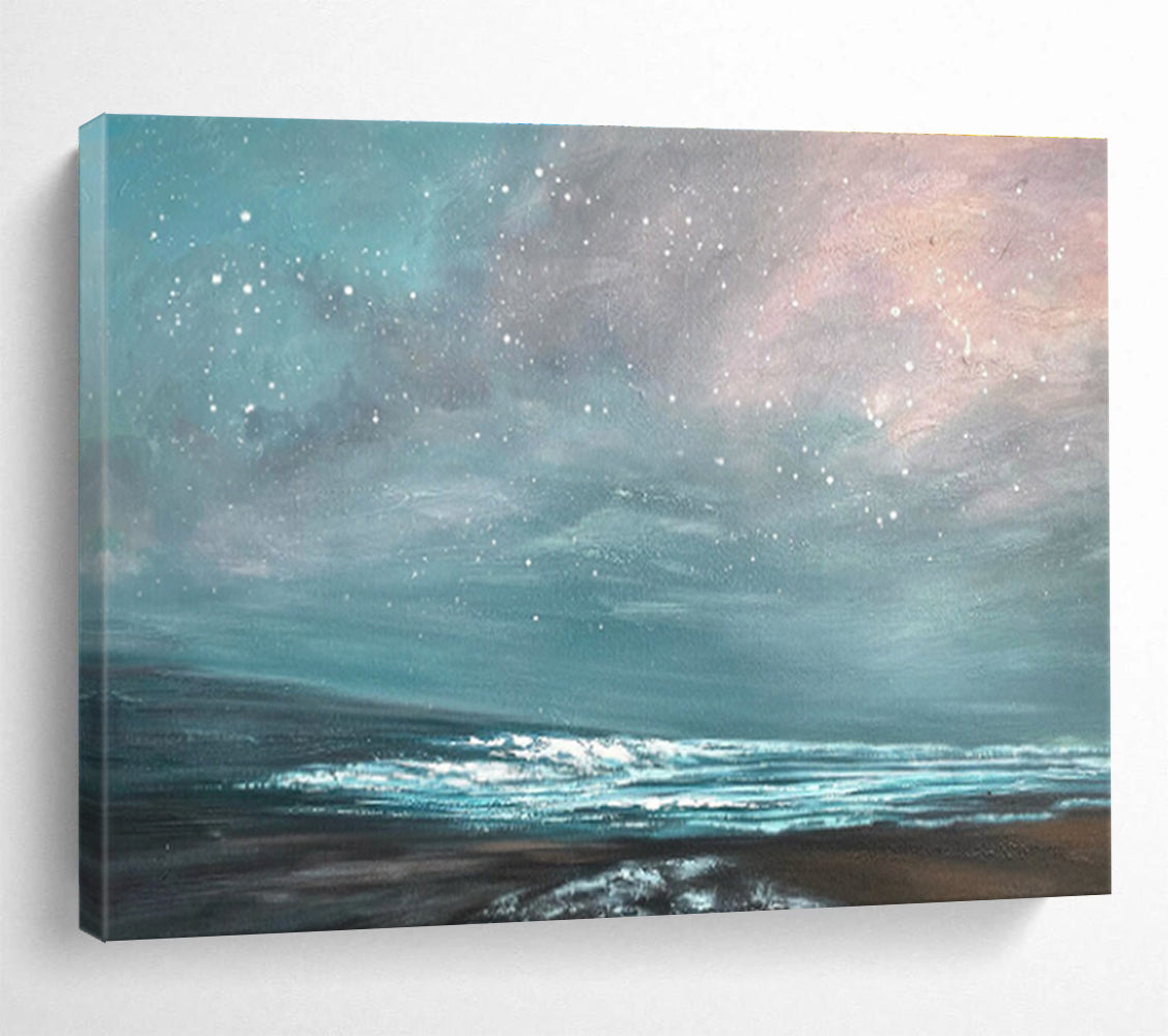 Pastel Starry Sky and Sea “Dreamy Dusk Tide” Painting On Canvas DKH106