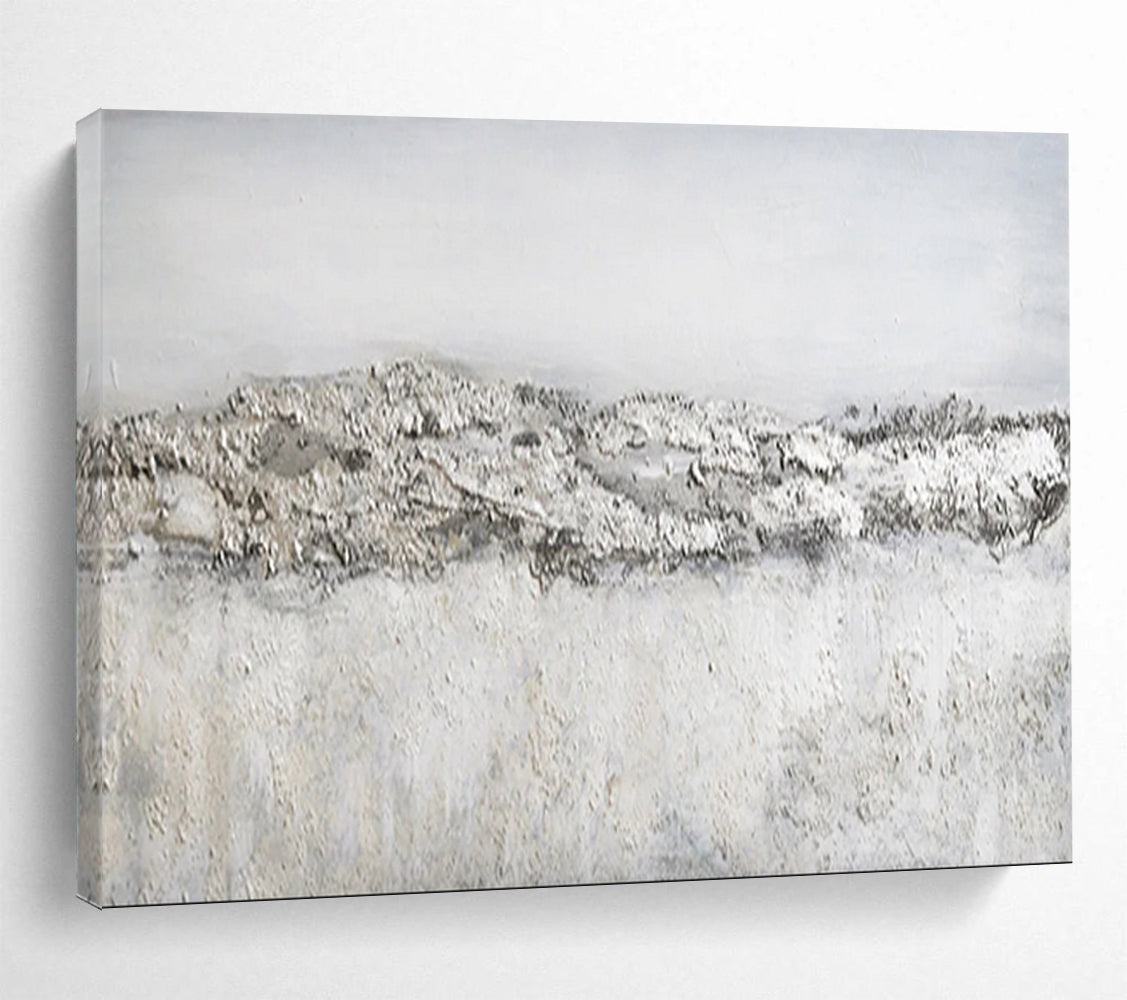 “Textured Gray Horizon” - Gray & White Minimalist Abstract Painting On Canvas DLZ260
