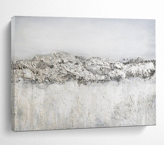 “Textured Gray Horizon” - Gray & White Minimalist Abstract Painting On Canvas DLZ260