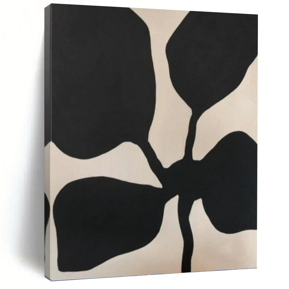 “Black Flower - like Forms on Light Background” - Minimalist Abstract Painting On Canvas DKH1077