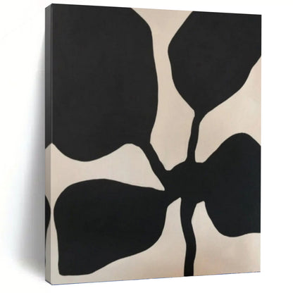 “Black Flower - like Forms on Light Background” - Minimalist Abstract Painting On Canvas DKH1077