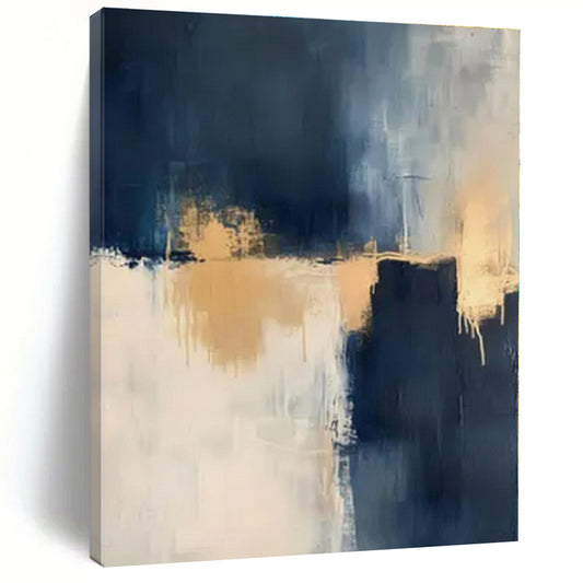 Navy, Gold & White Drips - Abstract Expressionist Acrylic On Canvas CT1309
