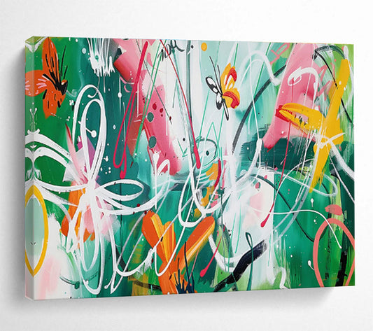 Colorful Butterflies and Swirls Abstract Painting On Canvas DKH223