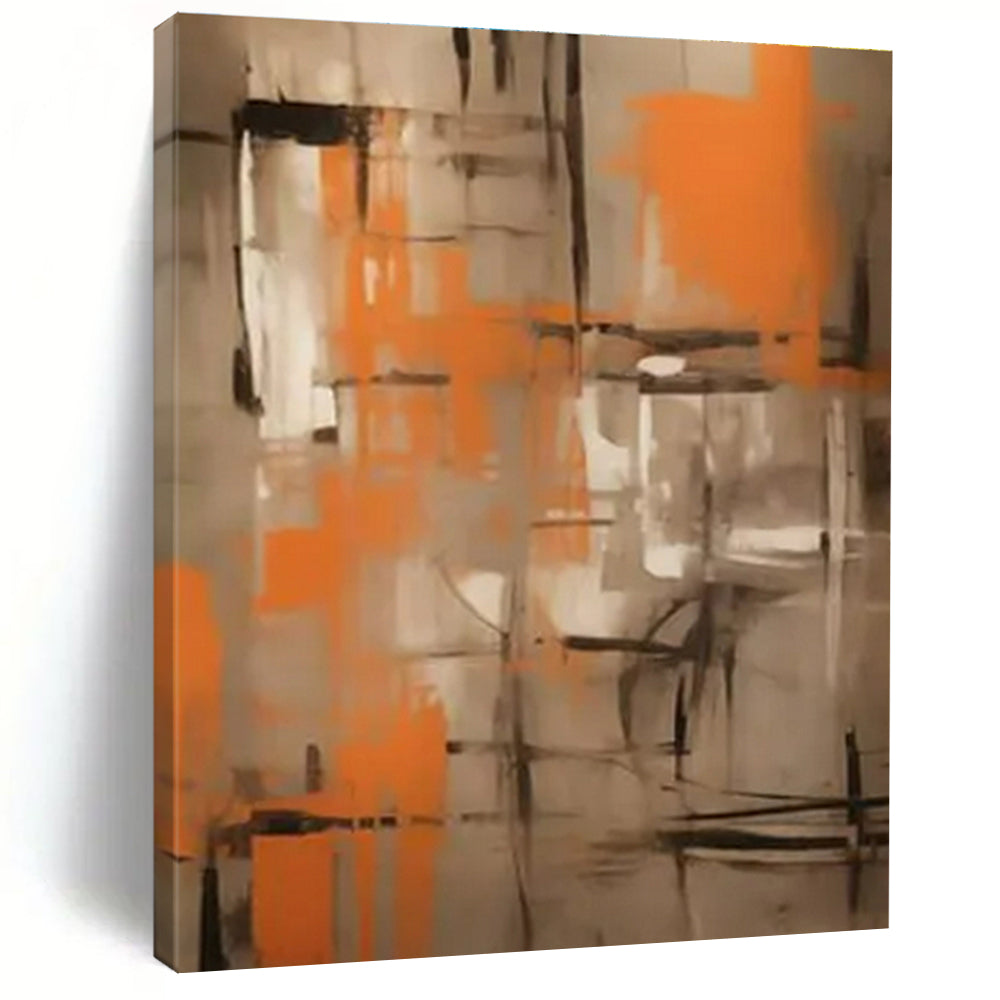 “Orange - Gray Abstract Grid” ，Abstract Acrylic Painting CT0816