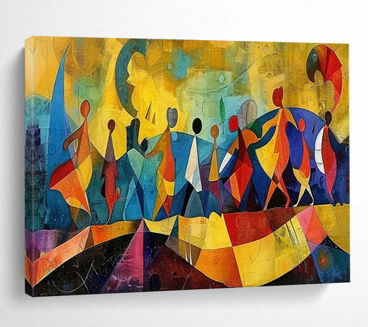 “Colorful Dancing Figures” - Vibrant Multicolor Abstract Figurative Painting On Canvas DKH768