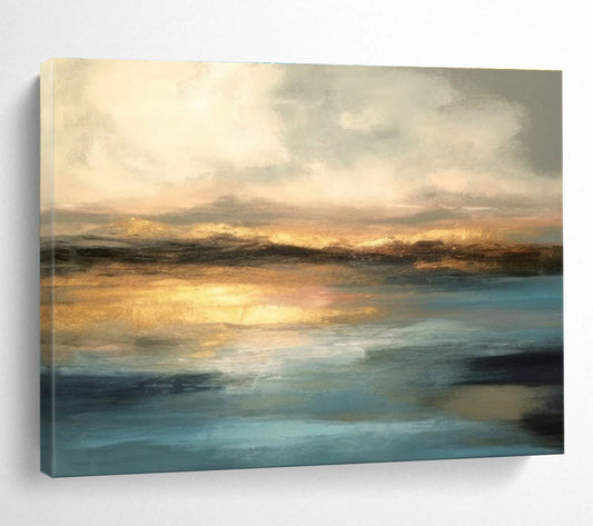 “Golden Sunset Reflection” Abstract Landscape Painting On Canvas DKH340