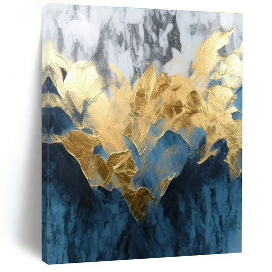 “Gold and Blue Marble” ，Mixed - Media Abstract Art CT0916