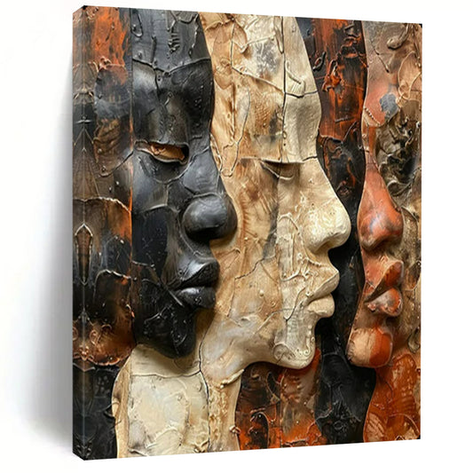 “Textured Multi - Face Sculpture - Like Art” – Mixed - Media Abstract Artwork On Canvas CT2157
