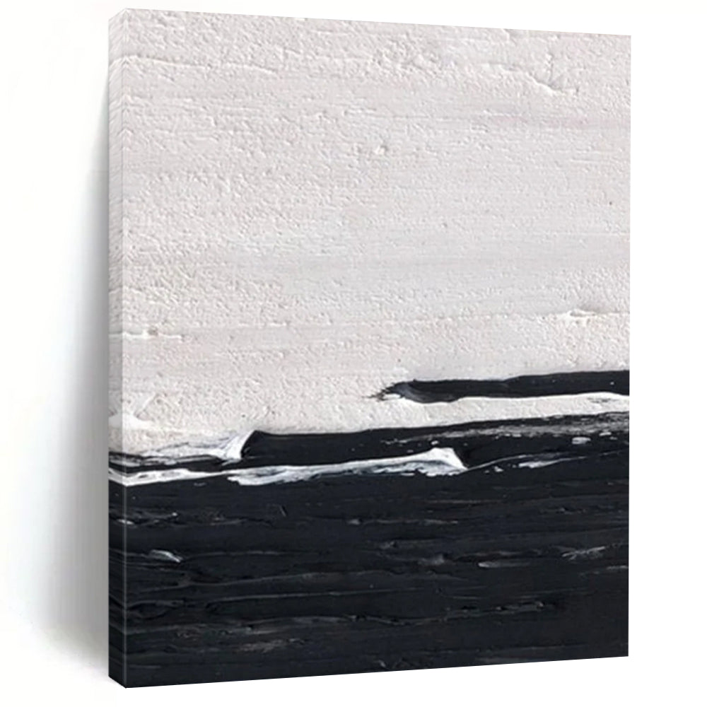 “Black, White Minimalist ‘Silent Horizon’” - Impasto Abstract Painting On Canvas DTP402