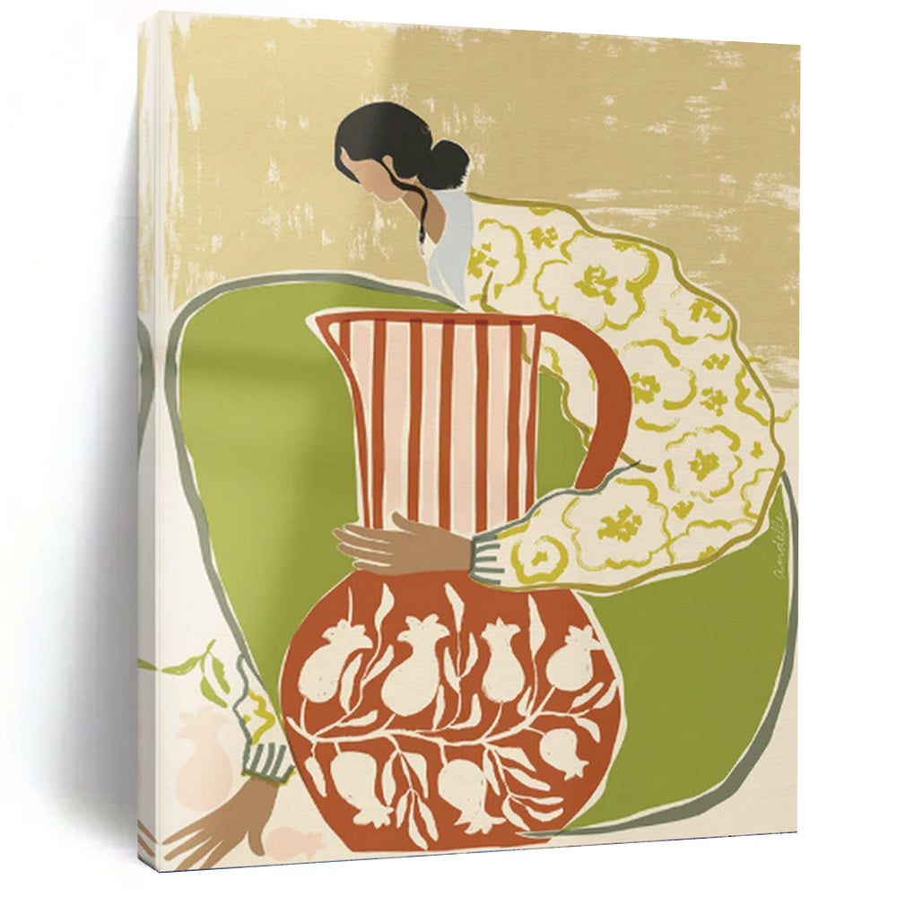 Flat Colors - Woman with Vessels Painting On Canvas DKH1145