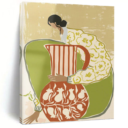 Flat Colors - Woman with Vessels Painting On Canvas DKH1145