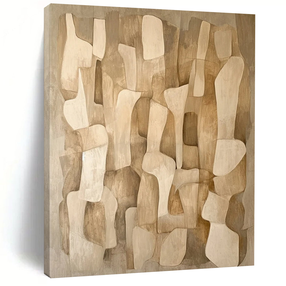 “Beige Abstract Shapes” - Modernist Geometric Painting On Canvas DTP021