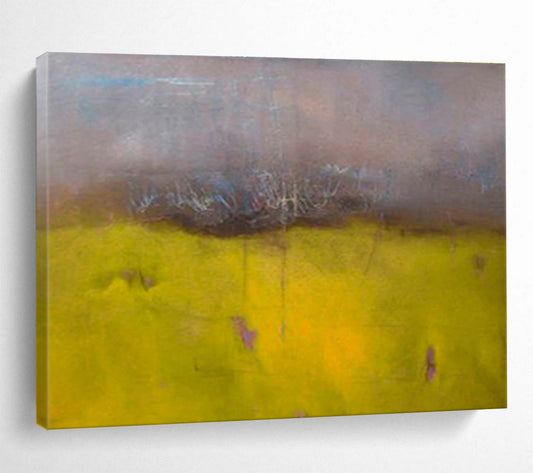 “Yellow Field Abstract Landscape” Abstract Post - Impressionist Painting On Canvas DKH379