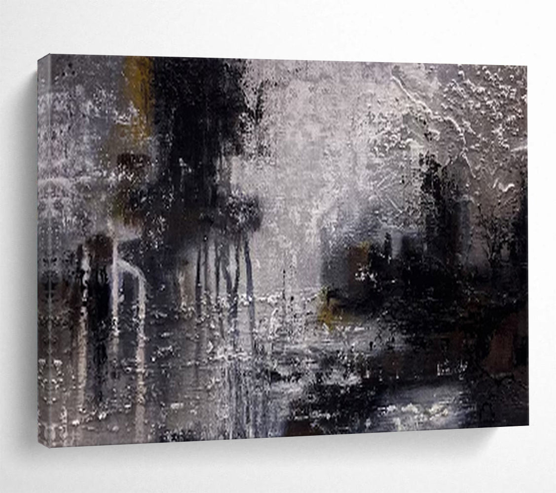 “Moody Textured Landscape - Grays, Blacks, and Subtle Lights” Painting On Canvas DKH009