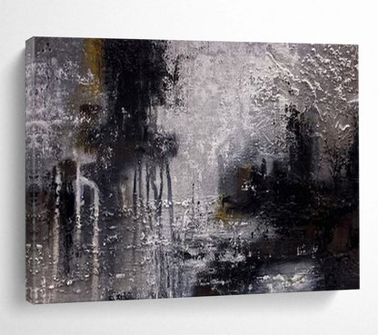 “Moody Textured Landscape - Grays, Blacks, and Subtle Lights” Painting On Canvas DKH009