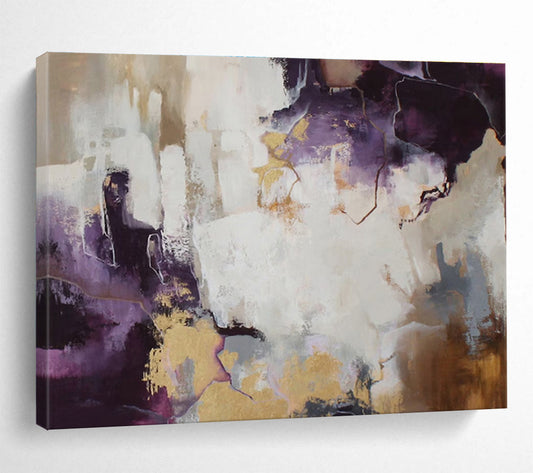 Purple, White, and Gold Abstract “Regal Ethereal Abstraction” Painting On Canvas DKH131