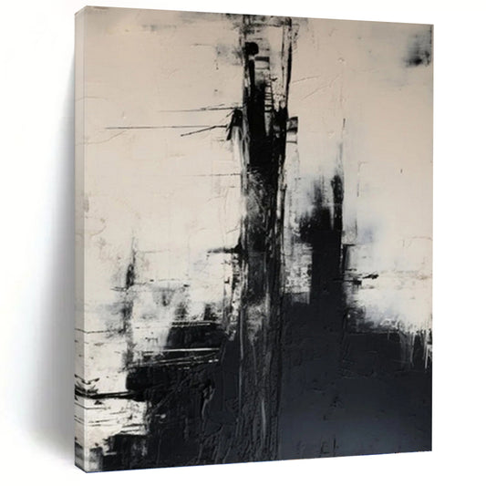 Black & White Urban Abstraction - Abstract Cityscape Painting On Canvas DKH1261