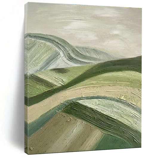 Green & Beige Rolling Hills - "Textured Landscapes" - Impasto Oil Painting CT1455