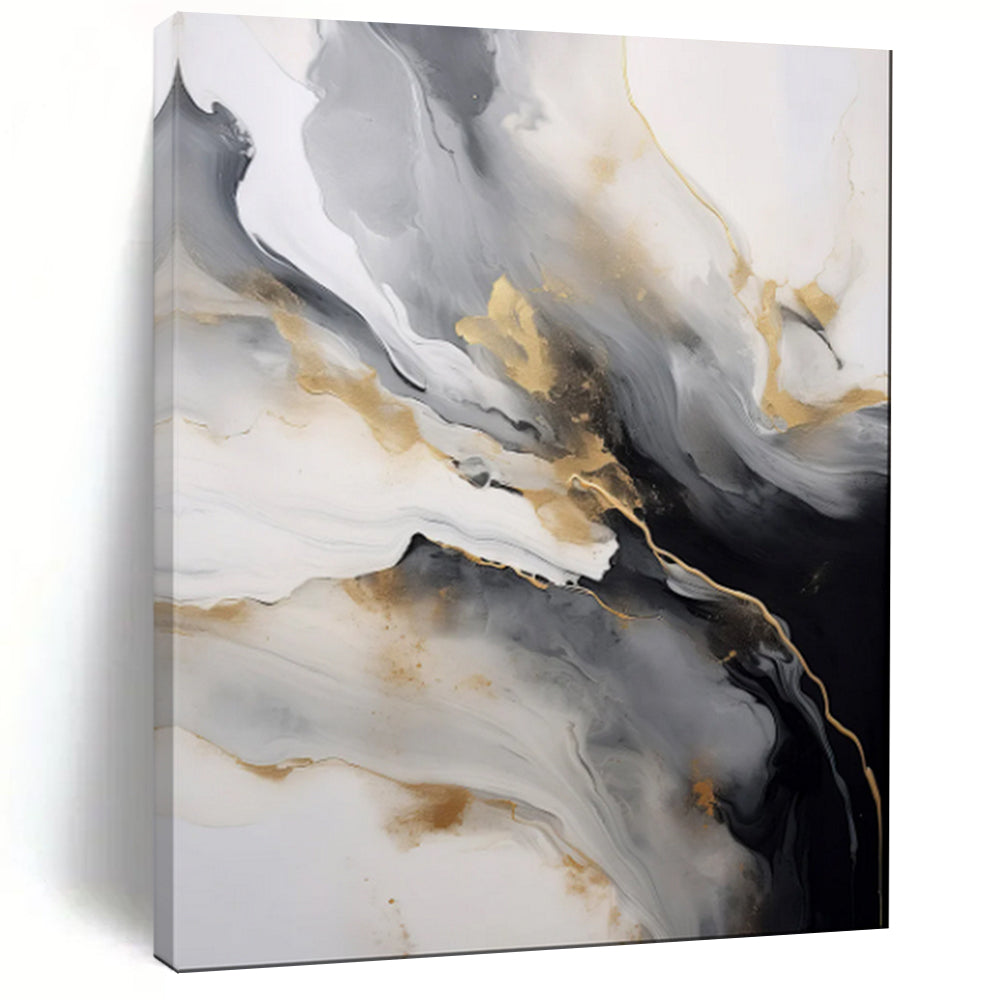 “Elegant Gold Streams” – Abstract Fluid Acrylic Creation CT2066