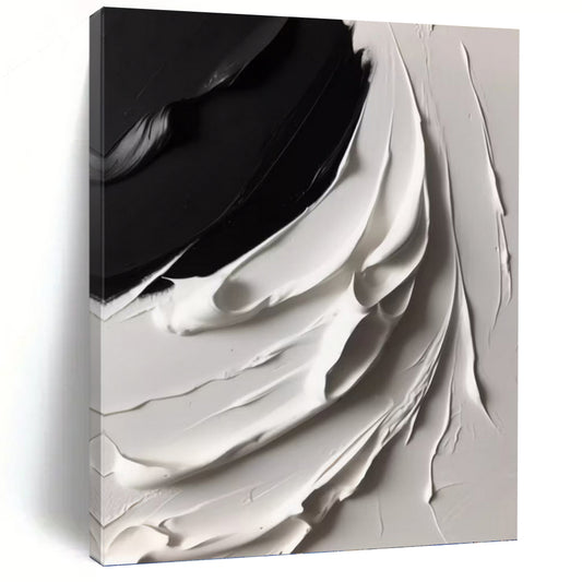 “Curved Black - White Layers” - Abstract Impasto Painting On Canvas DKH1670
