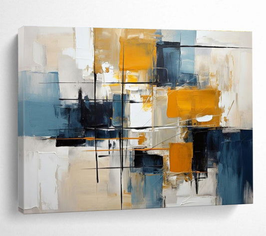 Abstract Geometric Blocks in Yellow and Blue Painting On Canvas DKH183