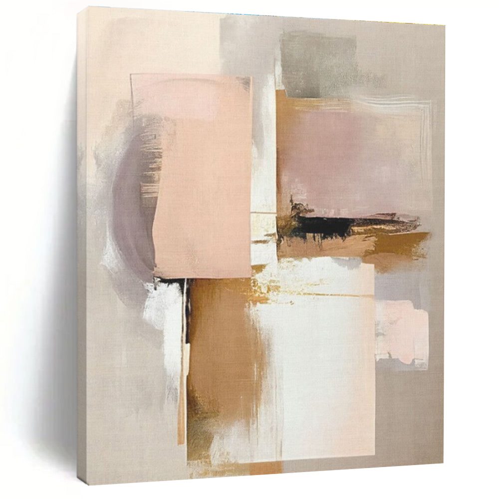 Muted Pink, Beige & Gold Shapes, “Blush & Gold” - Abstract Geometric Acrylic Painting CT0759