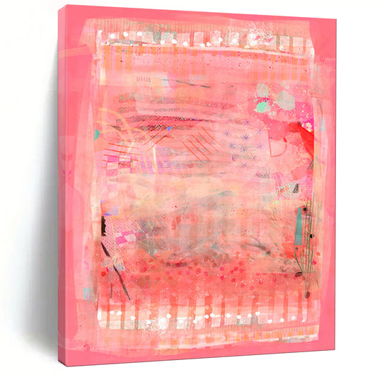 “Pink & Patchwork” - Abstract Mixed - Media Collage Art on Canvas CT1863